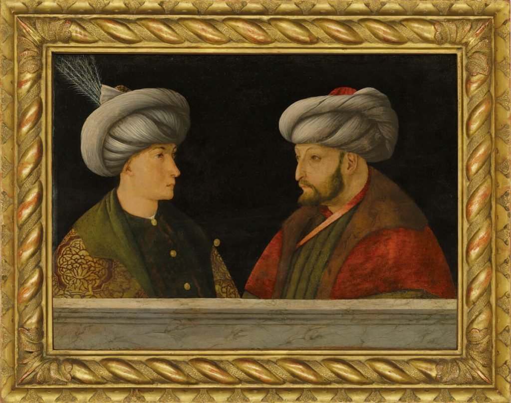 portrait of sultan mehmed ii with a young dignitary workshop of gentil
