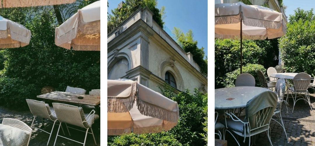 The Allis Soho House Beyoğlu tarihi avlusunda bahçeli oturma alanı