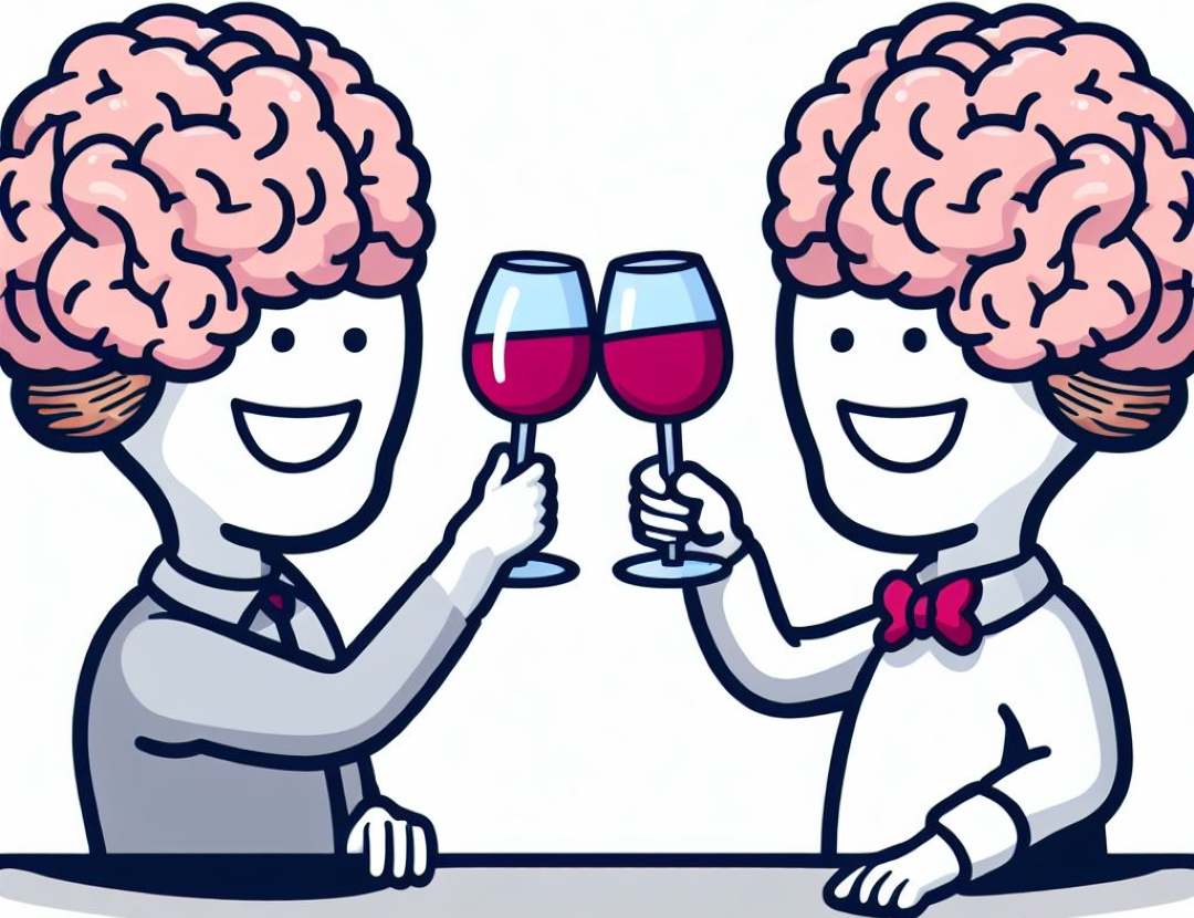 Şarap İçen Beyinleri görünen iki insan yapay zeka görseli