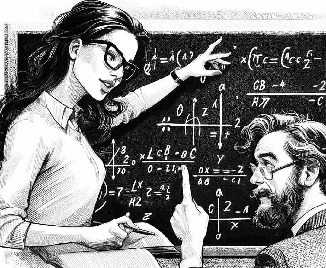 Zeki Bir Kadın ve Zeki Bir Erkek Tahta Önünde Problem Çözüyor